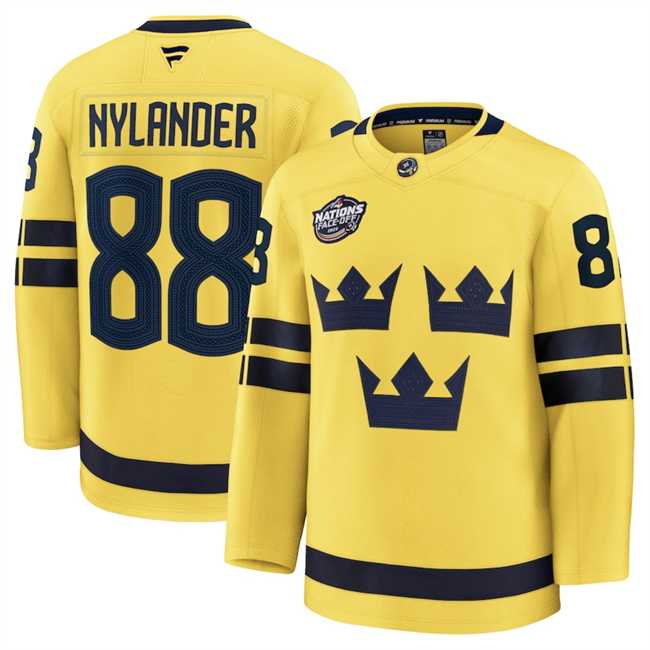 Mens Sweden #88 William Nylander Yellow 2025 4 Nations Face-Off Premium Jersey Dzhi